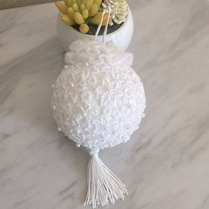 Handmade Lace Pearled White Ornament
